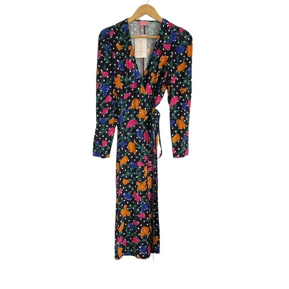KITRI Stephanie Floral Polka Dot Wrap Midi Dress - Picture 3 of 11